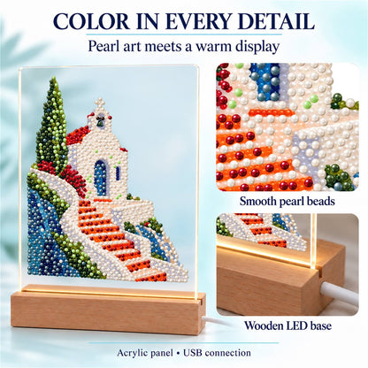 Clifftop Chapel and Red Stairway (Light-Up Pearl Painting)