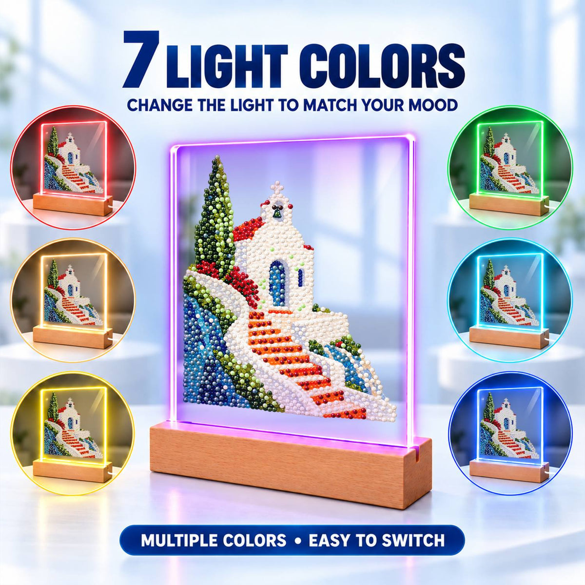 Clifftop Chapel and Red Stairway (Light-Up Pearl Painting)