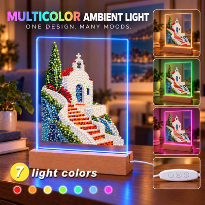 Clifftop Chapel and Red Stairway (Light-Up Pearl Painting)
