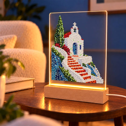 Clifftop Chapel and Red Stairway (Light-Up Pearl Painting)