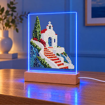 Clifftop Chapel and Red Stairway (Light-Up Pearl Painting)