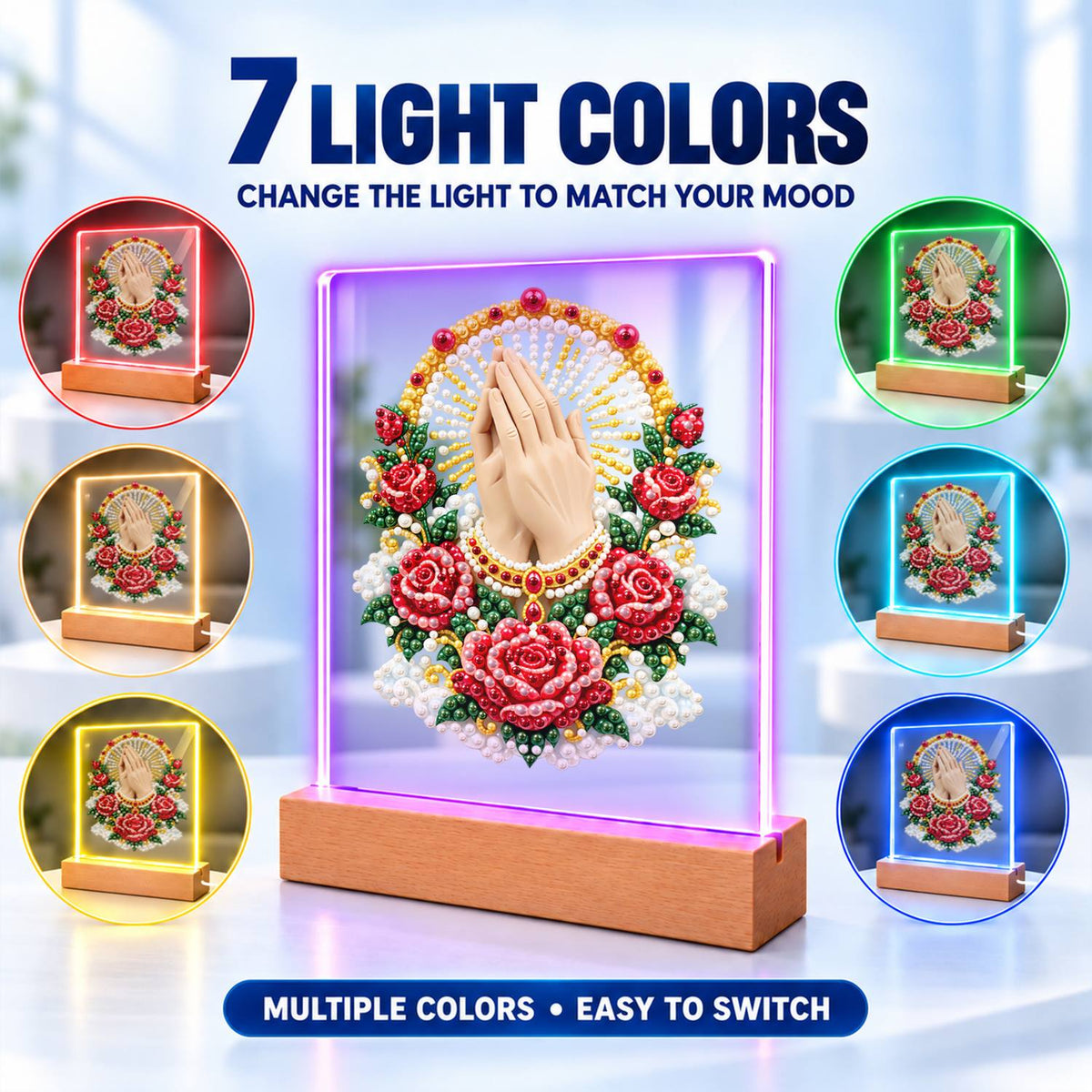 Praying Hands in a Rose Garland (Light-Up Pearl Painting)