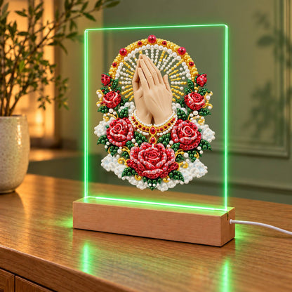 Praying Hands in a Rose Garland (Light-Up Pearl Painting)