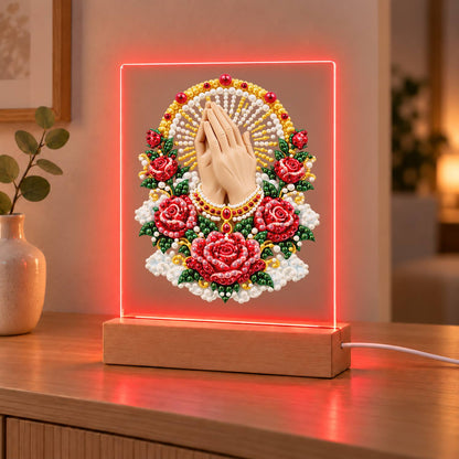 Praying Hands in a Rose Garland (Light-Up Pearl Painting)