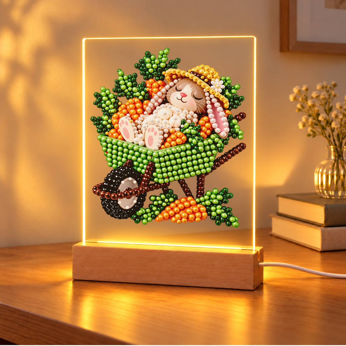 Sleepy Bunny in a Carrot Cart (Light-Up Pearl Painting)