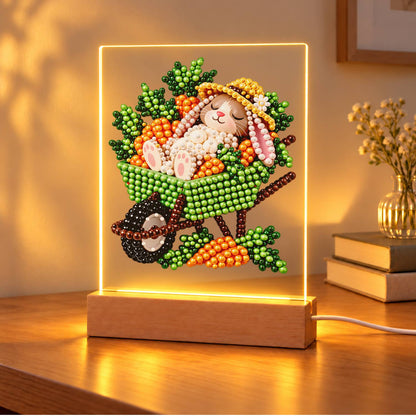Sleepy Bunny in a Carrot Cart (Light-Up Pearl Painting)