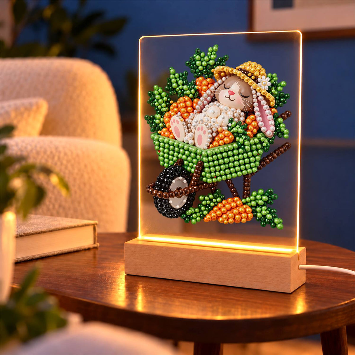 Sleepy Bunny in a Carrot Cart (Light-Up Pearl Painting)