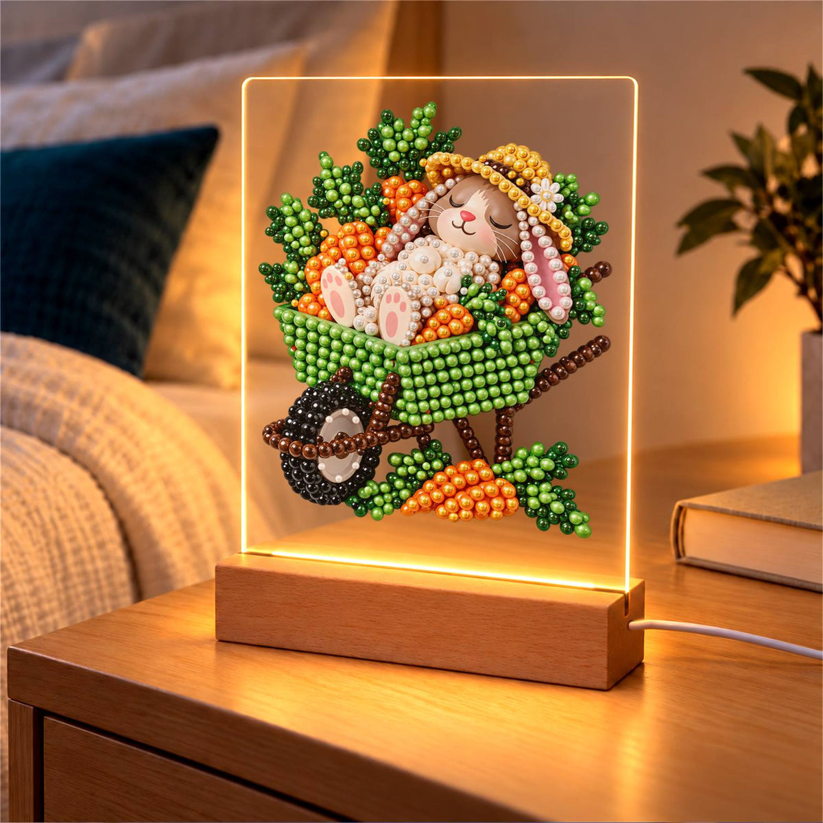 Sleepy Bunny in a Carrot Cart (Light-Up Pearl Painting)