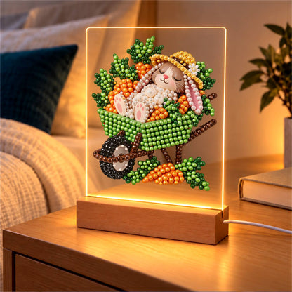 Sleepy Bunny in a Carrot Cart (Light-Up Pearl Painting)