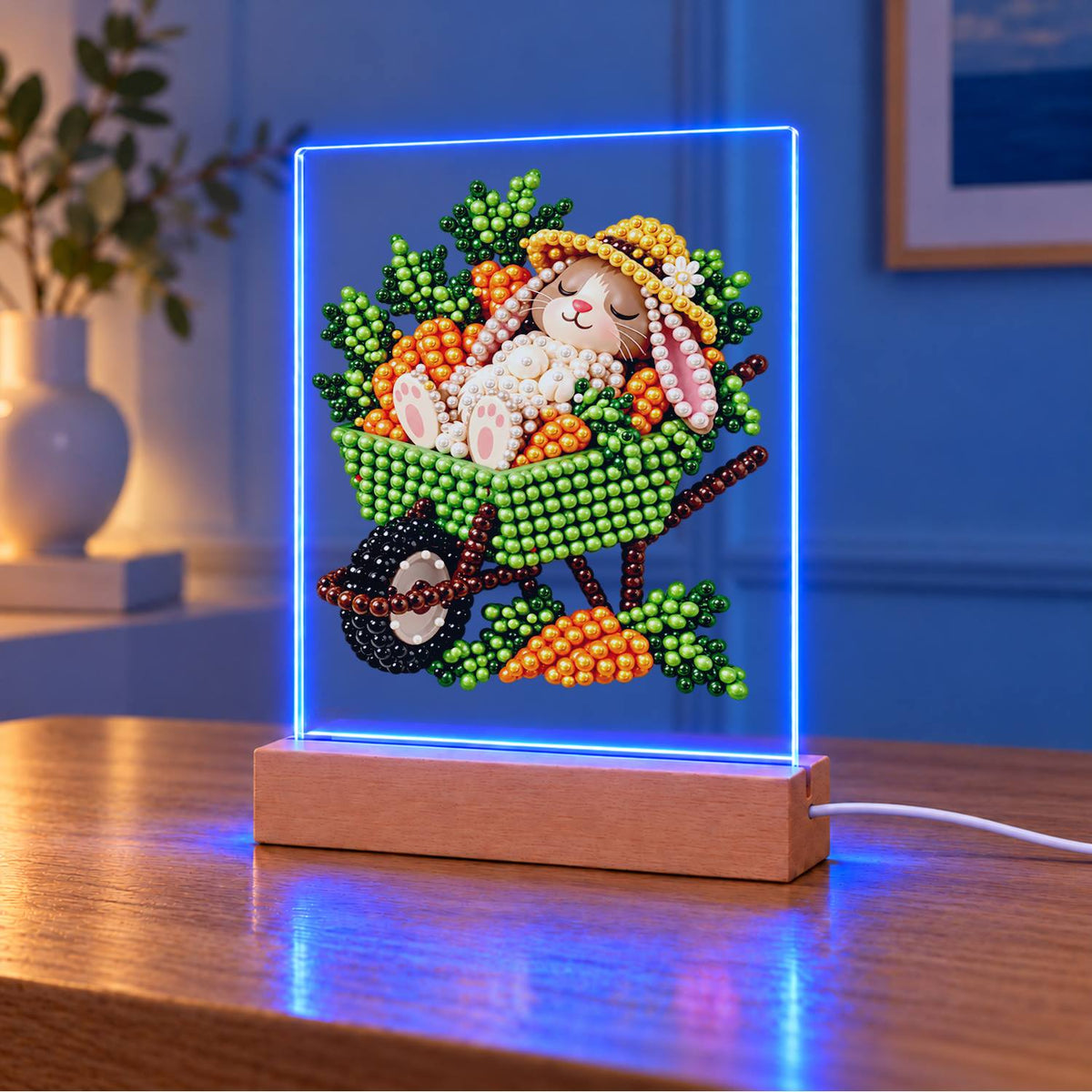 Sleepy Bunny in a Carrot Cart (Light-Up Pearl Painting)