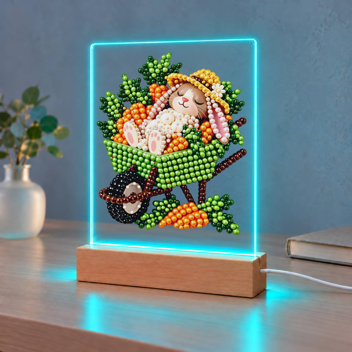 Sleepy Bunny in a Carrot Cart (Light-Up Pearl Painting)