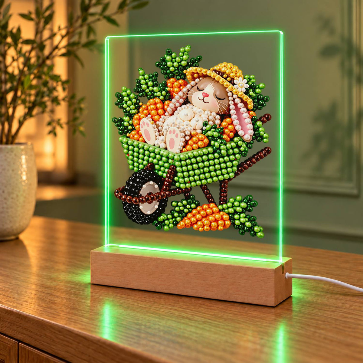 Sleepy Bunny in a Carrot Cart (Light-Up Pearl Painting)