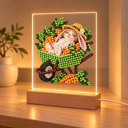 Sleepy Bunny in a Carrot Cart (Light-Up Pearl Painting)