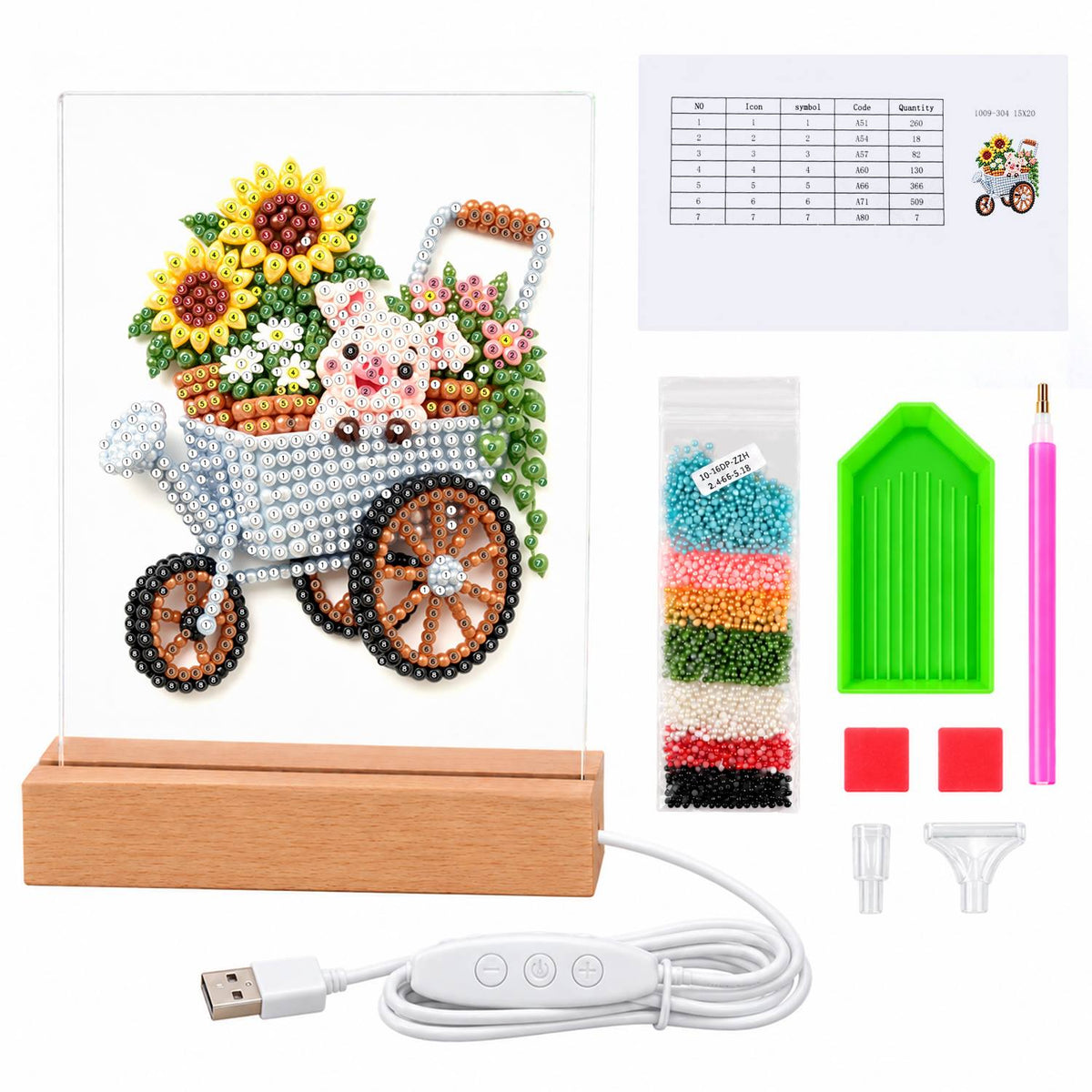 Piglet in a Sunflower Wheelbarrow (Light-Up Pearl Painting)
