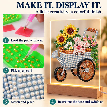 Piglet in a Sunflower Wheelbarrow (Light-Up Pearl Painting)