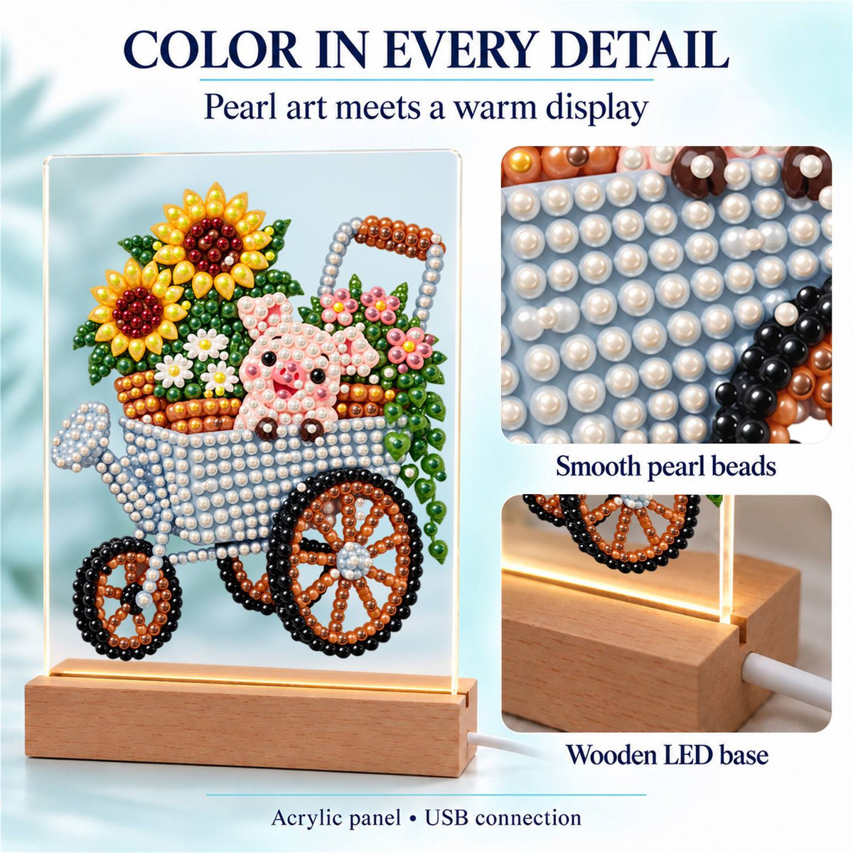Piglet in a Sunflower Wheelbarrow (Light-Up Pearl Painting)