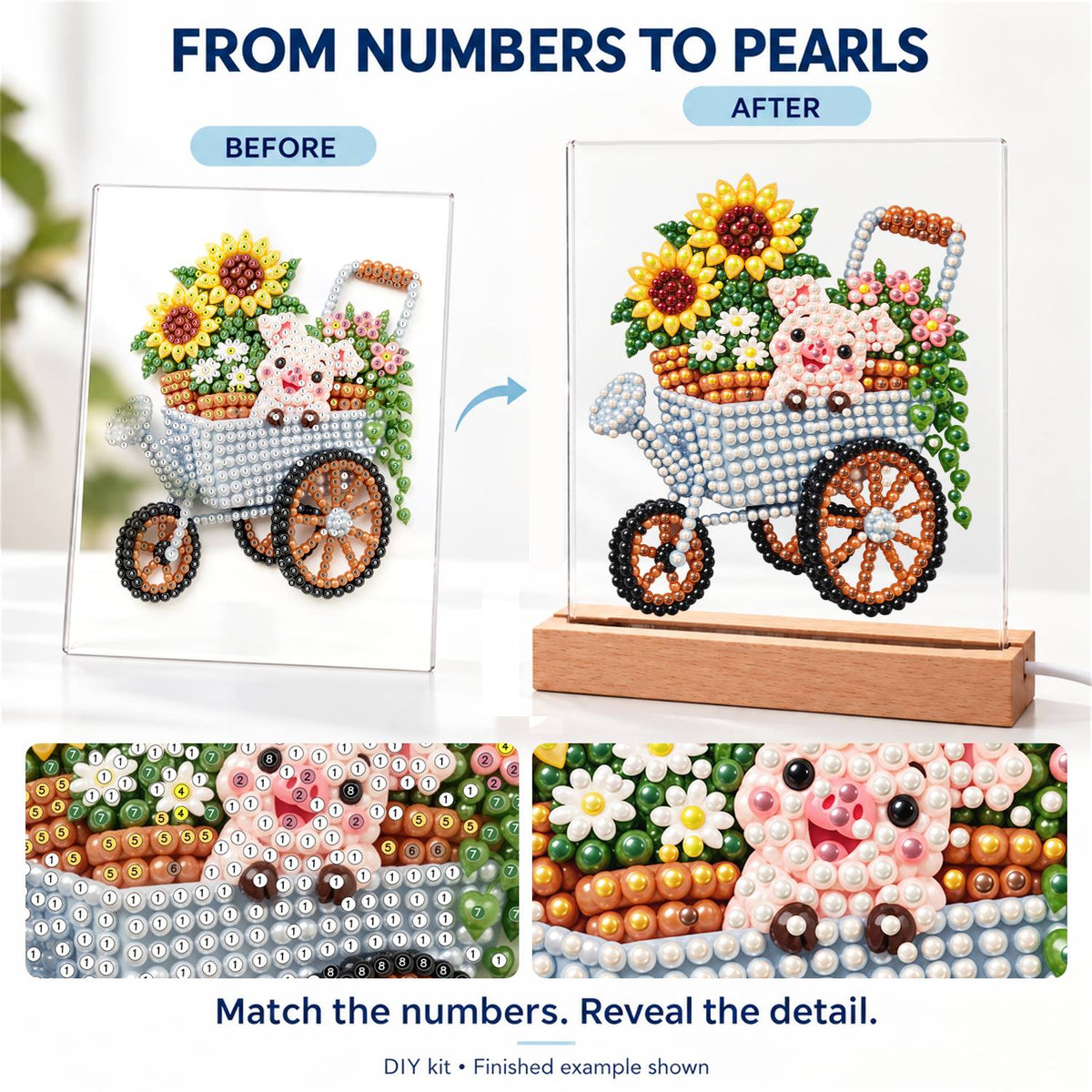 Piglet in a Sunflower Wheelbarrow (Light-Up Pearl Painting)