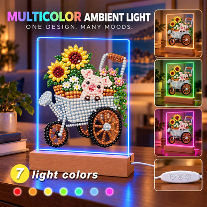 Piglet in a Sunflower Wheelbarrow (Light-Up Pearl Painting)