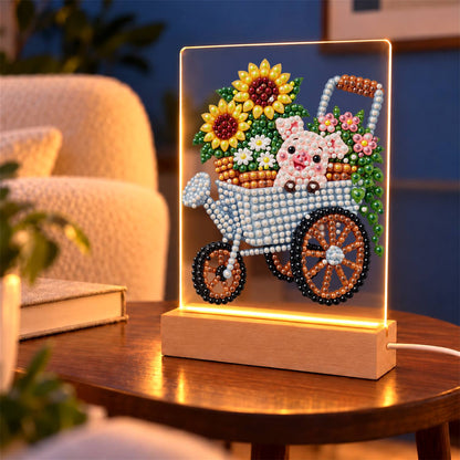 Piglet in a Sunflower Wheelbarrow (Light-Up Pearl Painting)