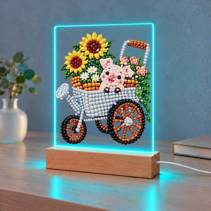 Piglet in a Sunflower Wheelbarrow (Light-Up Pearl Painting)