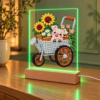 Piglet in a Sunflower Wheelbarrow (Light-Up Pearl Painting)