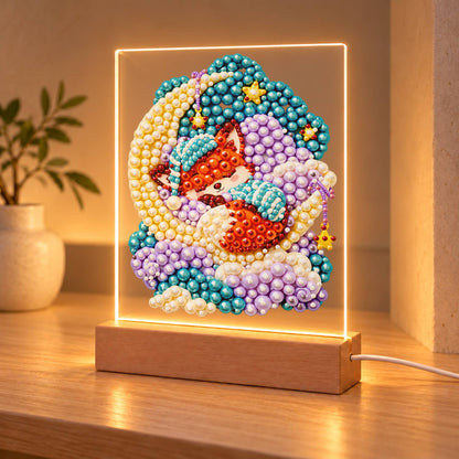 Nightcap Fox on a Crescent Moon (Light-Up Pearl Painting)