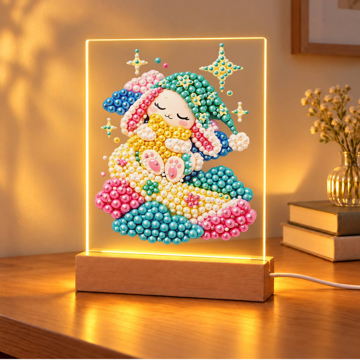 Dozing Bunny on Pastel Clouds (Light-Up Pearl Painting)