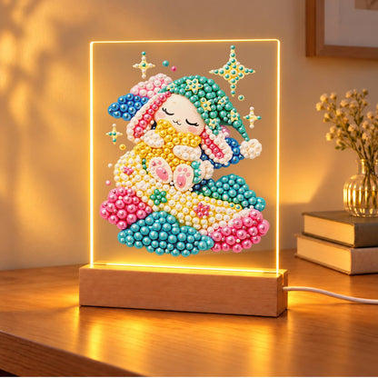 Dozing Bunny on Pastel Clouds (Light-Up Pearl Painting)