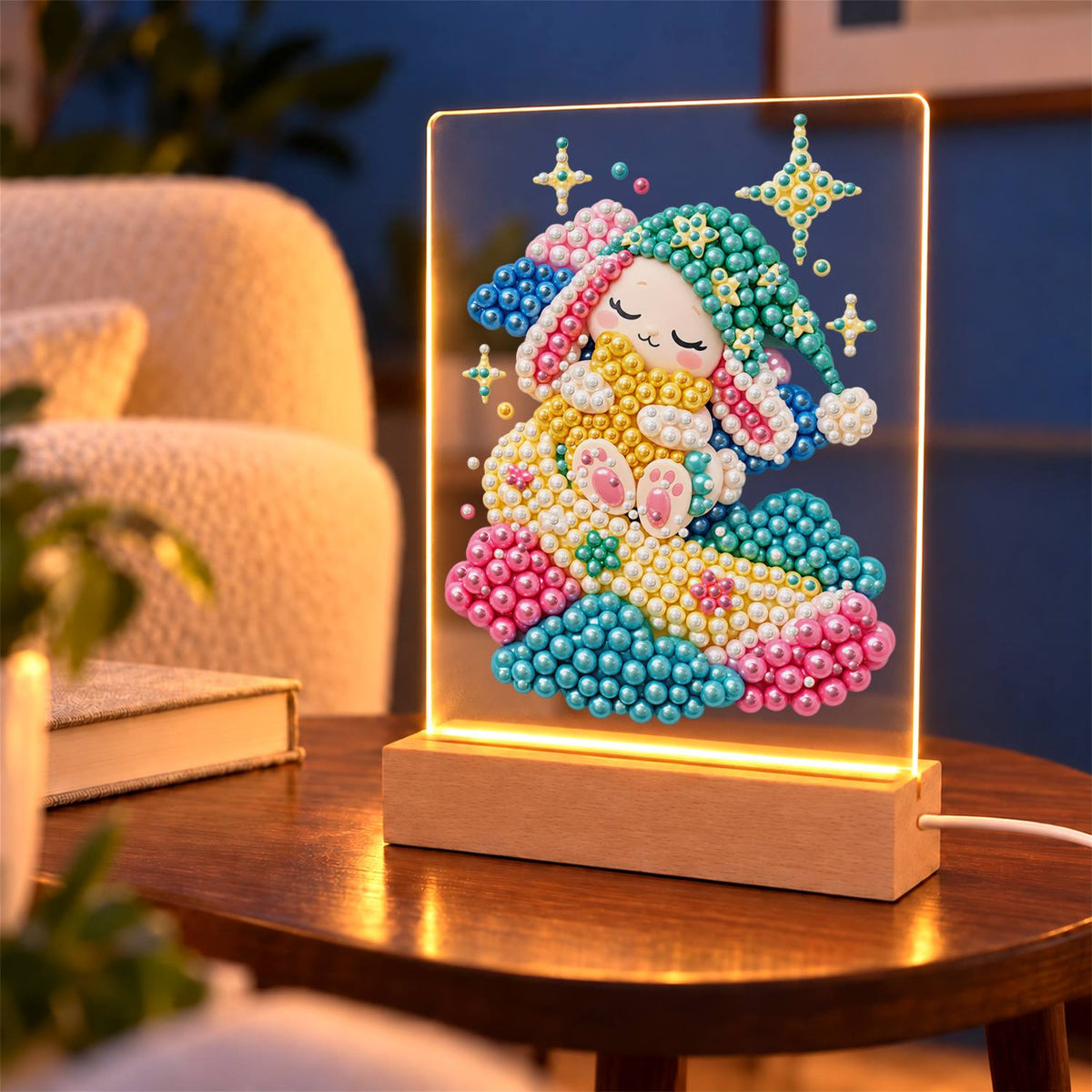 Dozing Bunny on Pastel Clouds (Light-Up Pearl Painting)