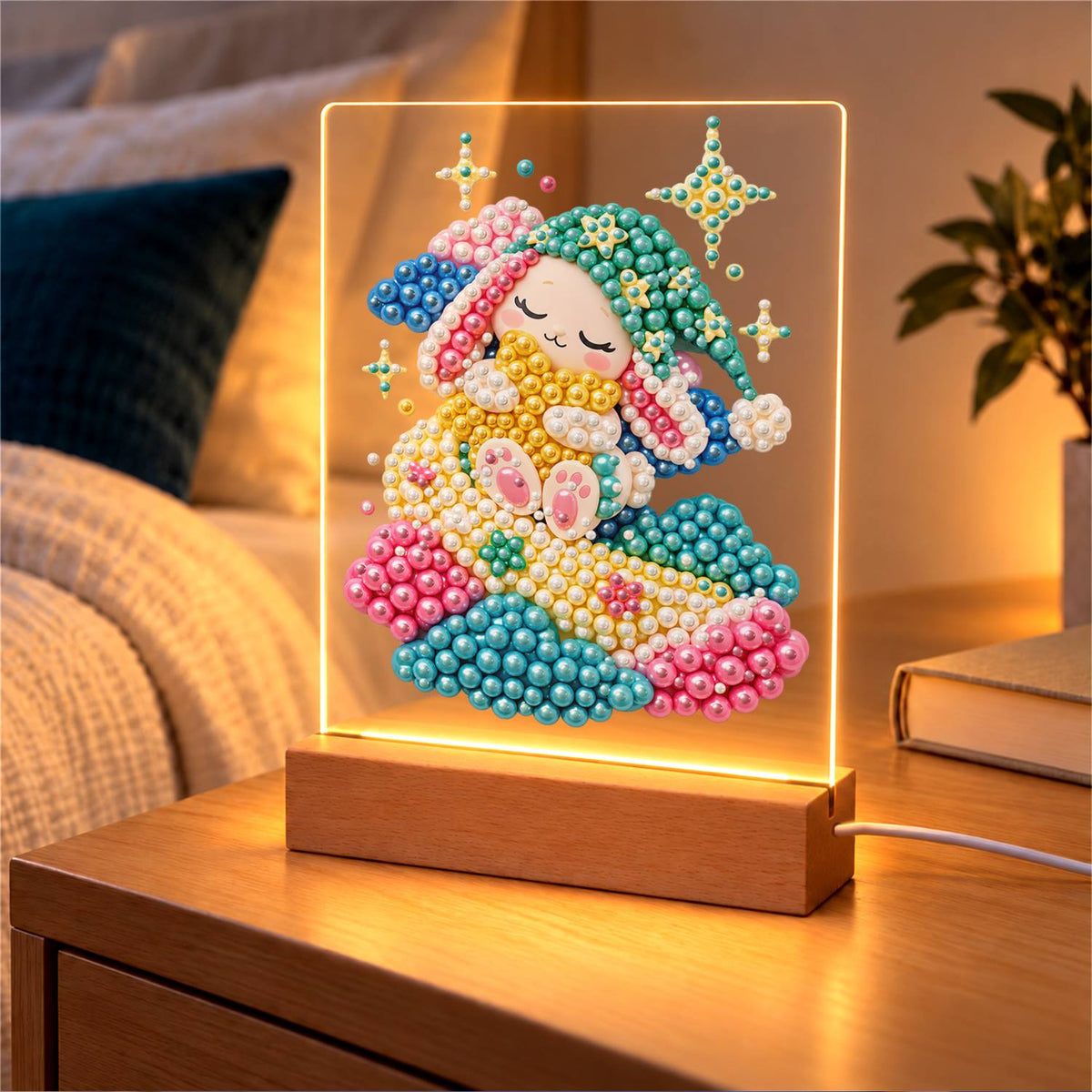 Dozing Bunny on Pastel Clouds (Light-Up Pearl Painting)