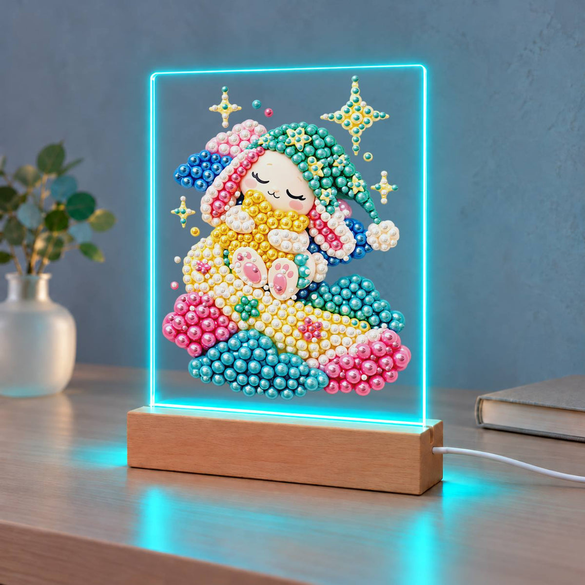 Dozing Bunny on Pastel Clouds (Light-Up Pearl Painting)