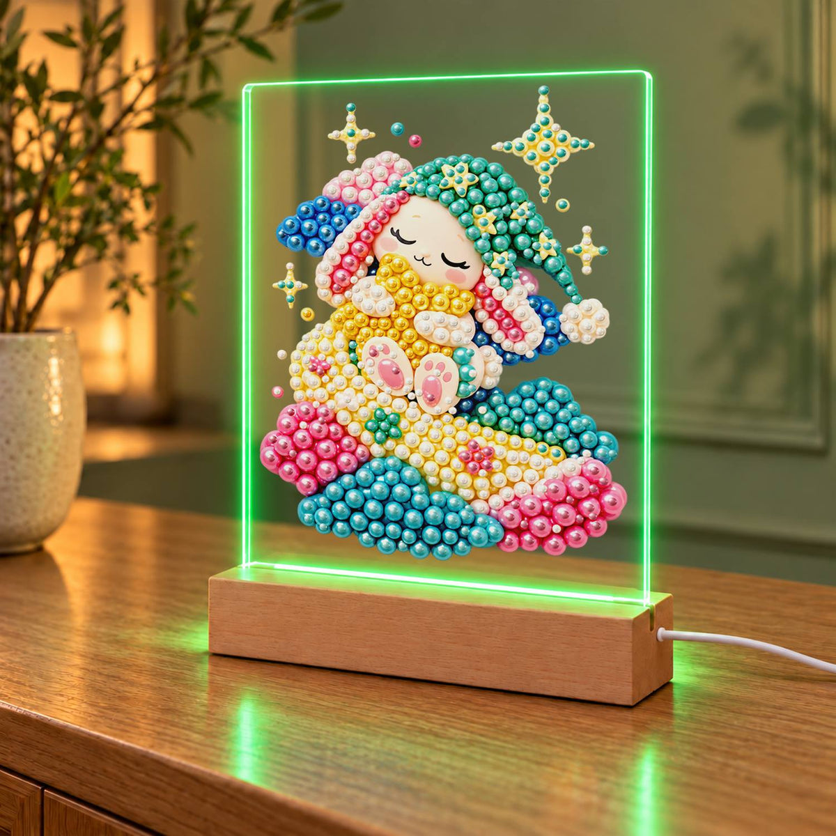 Dozing Bunny on Pastel Clouds (Light-Up Pearl Painting)