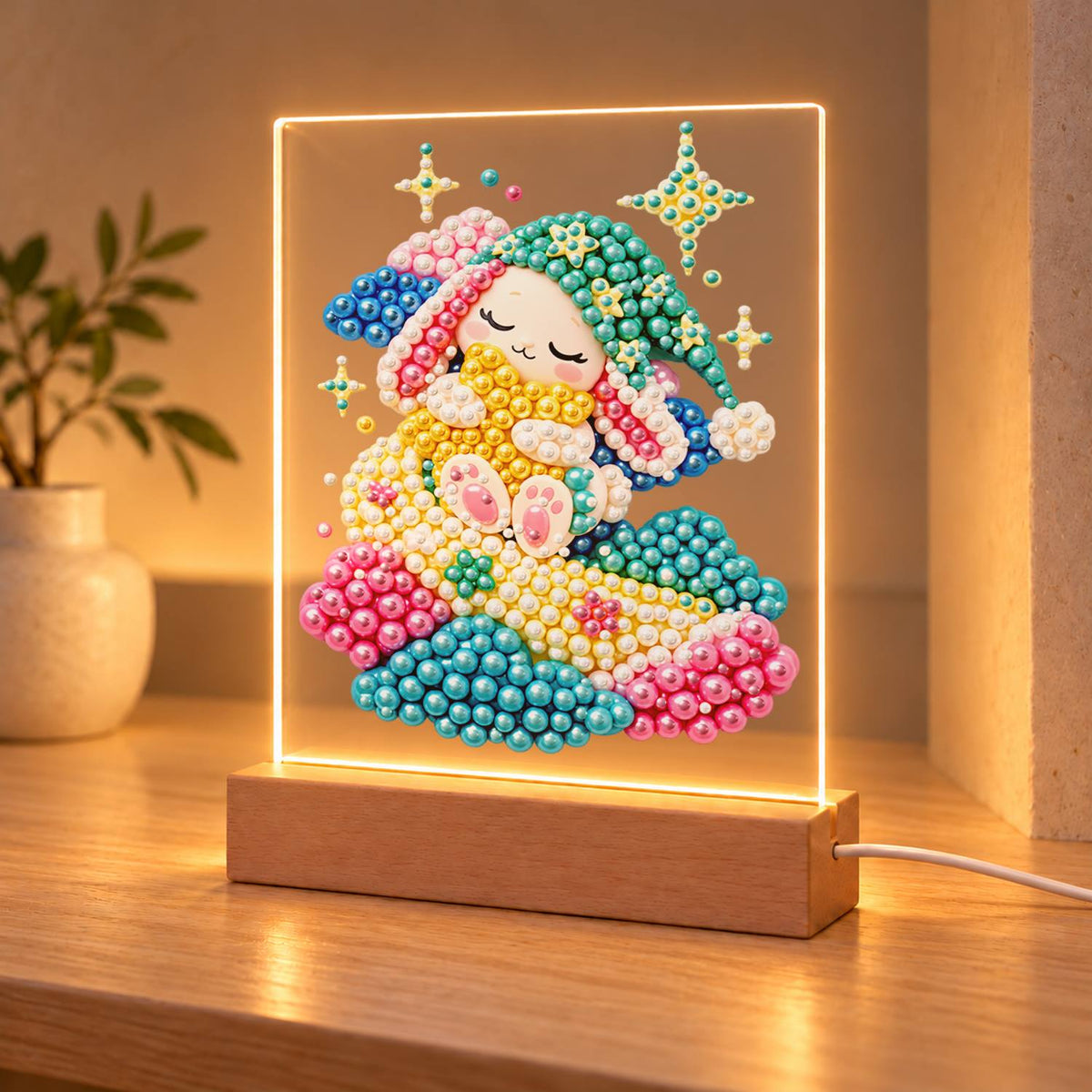 Dozing Bunny on Pastel Clouds (Light-Up Pearl Painting)