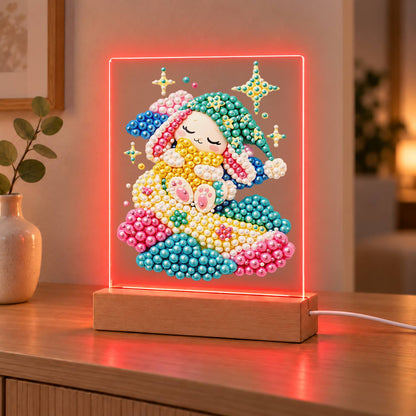 Dozing Bunny on Pastel Clouds (Light-Up Pearl Painting)