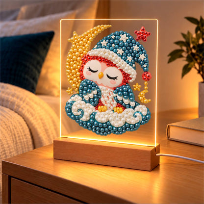 Sleepy Owl by the Crescent Moon (Light-Up Pearl Painting)