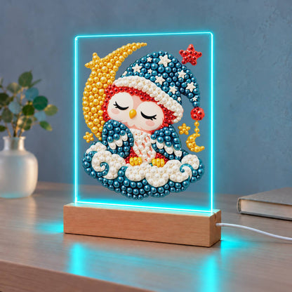 Sleepy Owl by the Crescent Moon (Light-Up Pearl Painting)
