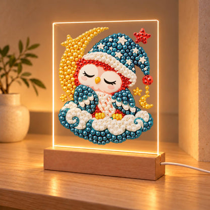 Sleepy Owl by the Crescent Moon (Light-Up Pearl Painting)