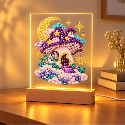 Purple Mushroom House at Moonrise (Light-Up Pearl Painting)