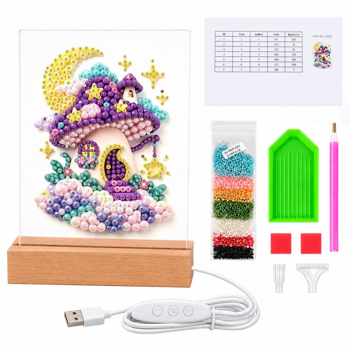 Purple Mushroom House at Moonrise (Light-Up Pearl Painting)