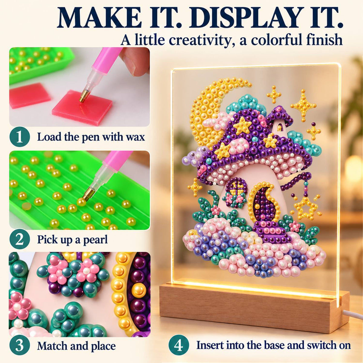 Purple Mushroom House at Moonrise (Light-Up Pearl Painting)