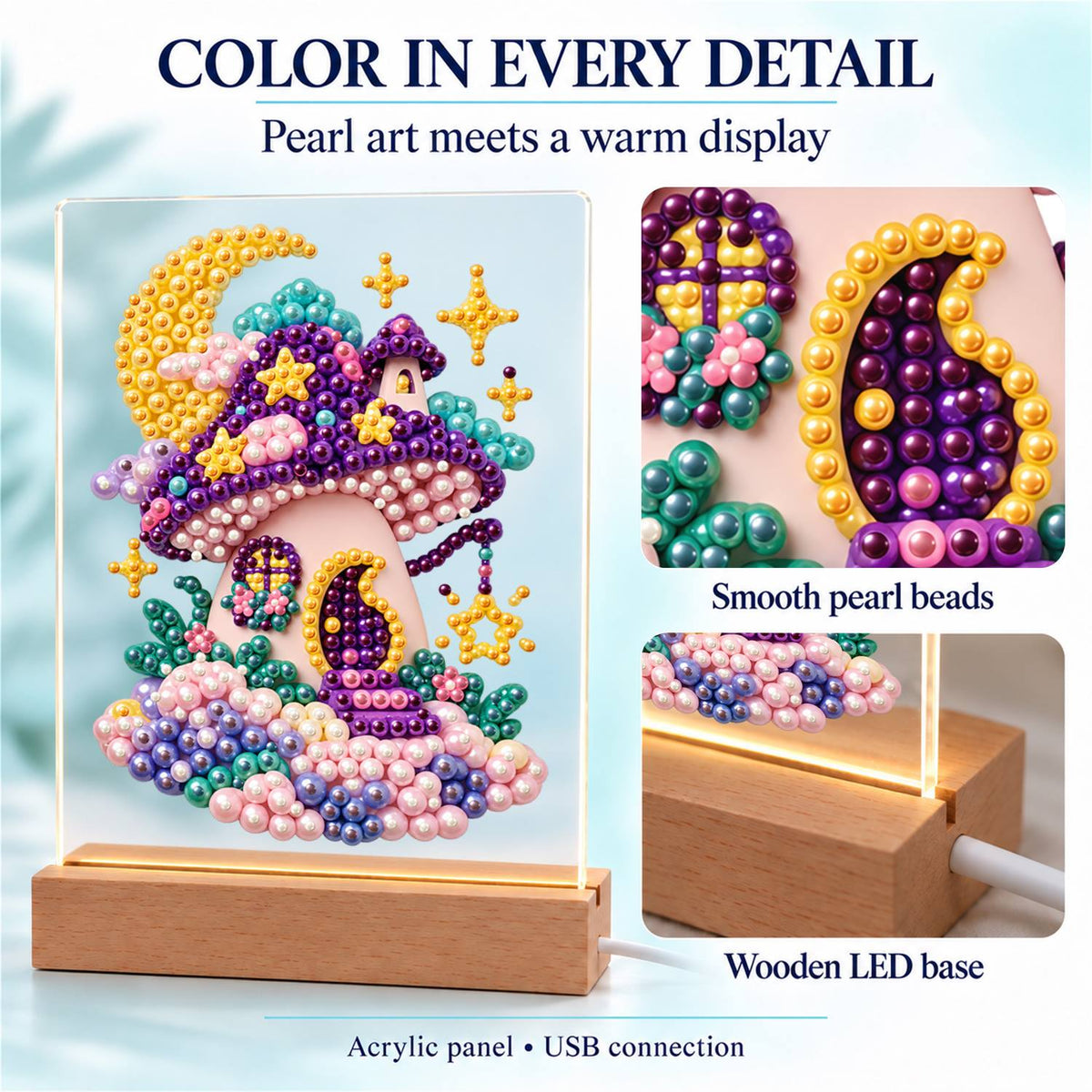 Purple Mushroom House at Moonrise (Light-Up Pearl Painting)