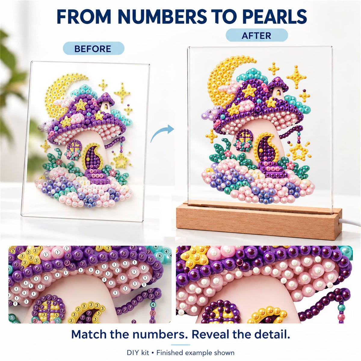 Purple Mushroom House at Moonrise (Light-Up Pearl Painting)