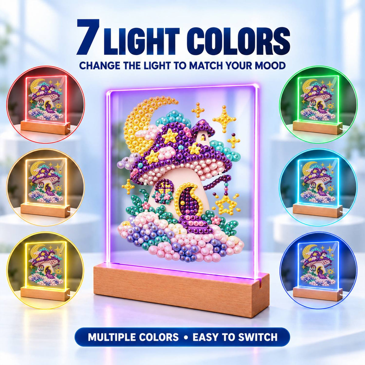 Purple Mushroom House at Moonrise (Light-Up Pearl Painting)