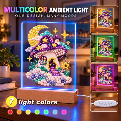Purple Mushroom House at Moonrise (Light-Up Pearl Painting)