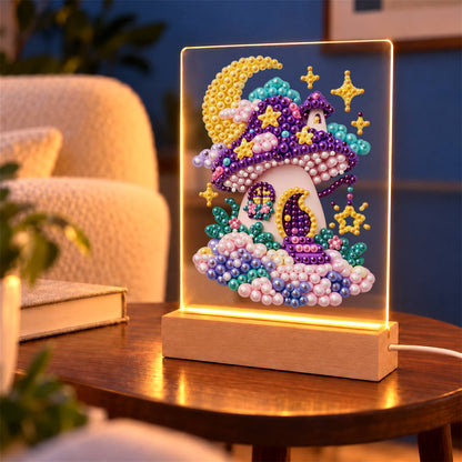 Purple Mushroom House at Moonrise (Light-Up Pearl Painting)