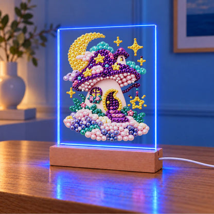Purple Mushroom House at Moonrise (Light-Up Pearl Painting)