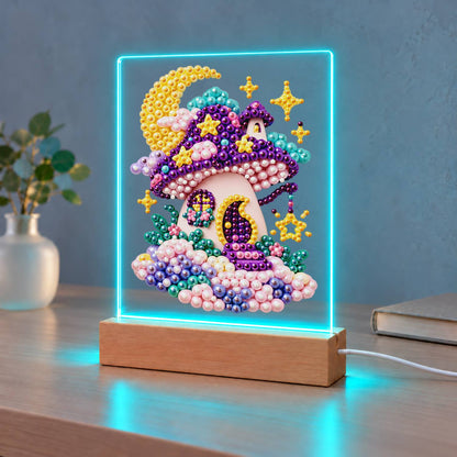 Purple Mushroom House at Moonrise (Light-Up Pearl Painting)