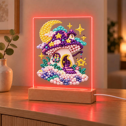 Purple Mushroom House at Moonrise (Light-Up Pearl Painting)