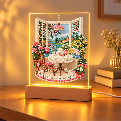 Tea Table by an Open Window (Light-Up Pearl Painting)