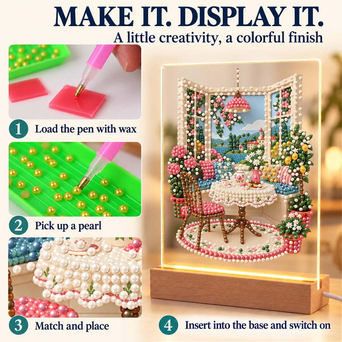 Tea Table by an Open Window (Light-Up Pearl Painting)